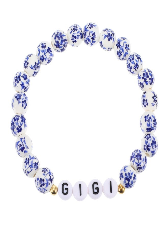 Neyauo GIGI Gifts for Grandma Blue and White Porcelain GIGI Bracelet Beaded Ceramic Bracelets, Mother's Day Valentine's Day Birthday Gift Unique Jewelry Ceramic Gift for Mom Grandma - Image 1